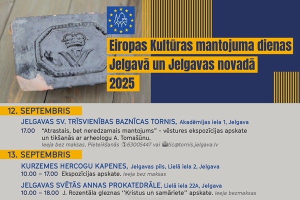 Interesenti aicināti uz Eiropas kultūras mantojuma dienām Jelgavā un Jelgavas novadā