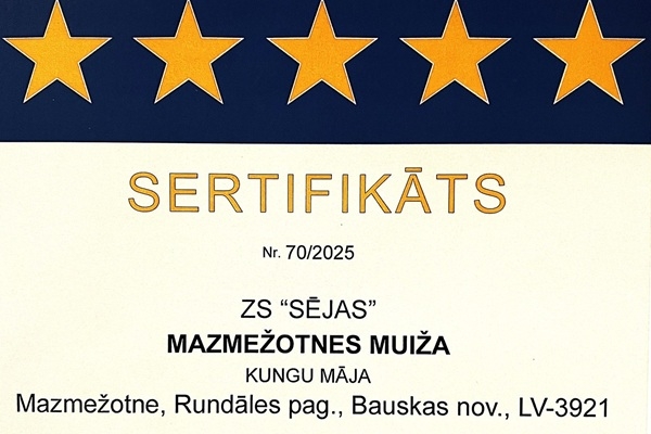 Bauskas novadā viesnīcai piešķir 5 zvaigznes