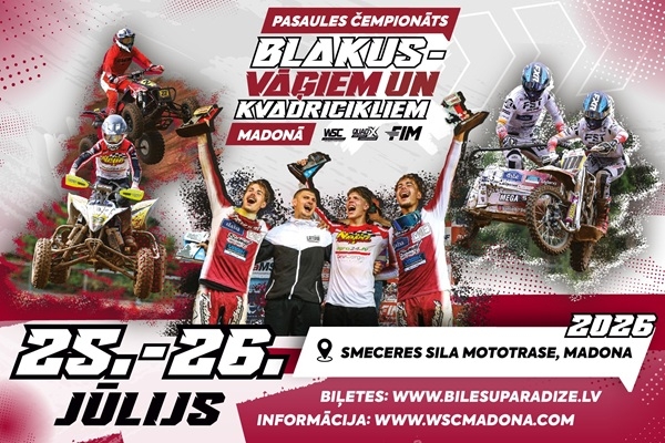 Motokross Madonā atgriežas ar dubultu jaudu - pasaules čempionāts blakusvāģiem un pirmo reizi arī kvadricikliem