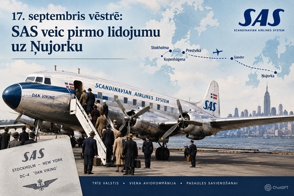 17 septembris vēsturē: SAS veic pirmo lidojumu uz Ņujorku