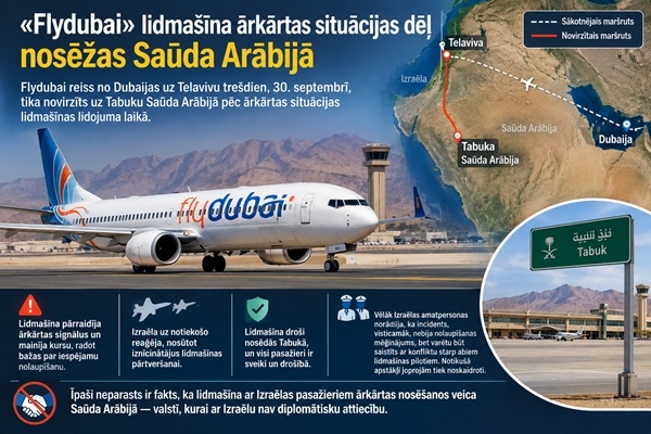 «Flydubai» lidmašīna ārkārtas situācijas dēļ nosēžas Saūda Arābijā