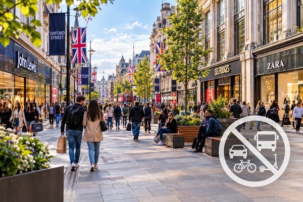 Londonas Oksfordstrīta kļuvusi par gājēju ielu